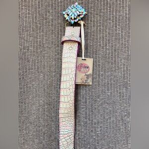 B-Low the Belt Pink Crocodile Aurora Borealis Rhinestone Flower Starburst RARE